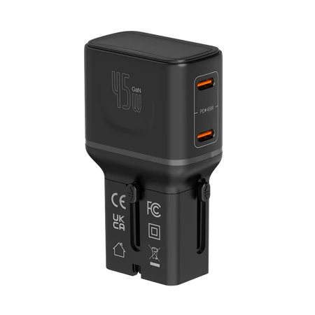 LZEL TravelPro Series Dual Port GaN Travel Wall Charger 45W I Dual Type-C Output I Global compatibility