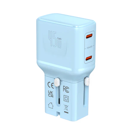 LZEL TravelPro Series Dual Port GaN Travel Wall Charger 45W I Dual Type-C Output I Global compatibility