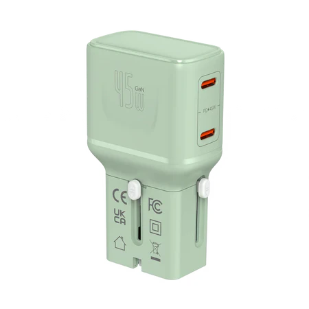LZEL TravelPro Series Dual Port GaN Travel Wall Charger 45W I Dual Type-C Output I Global compatibility