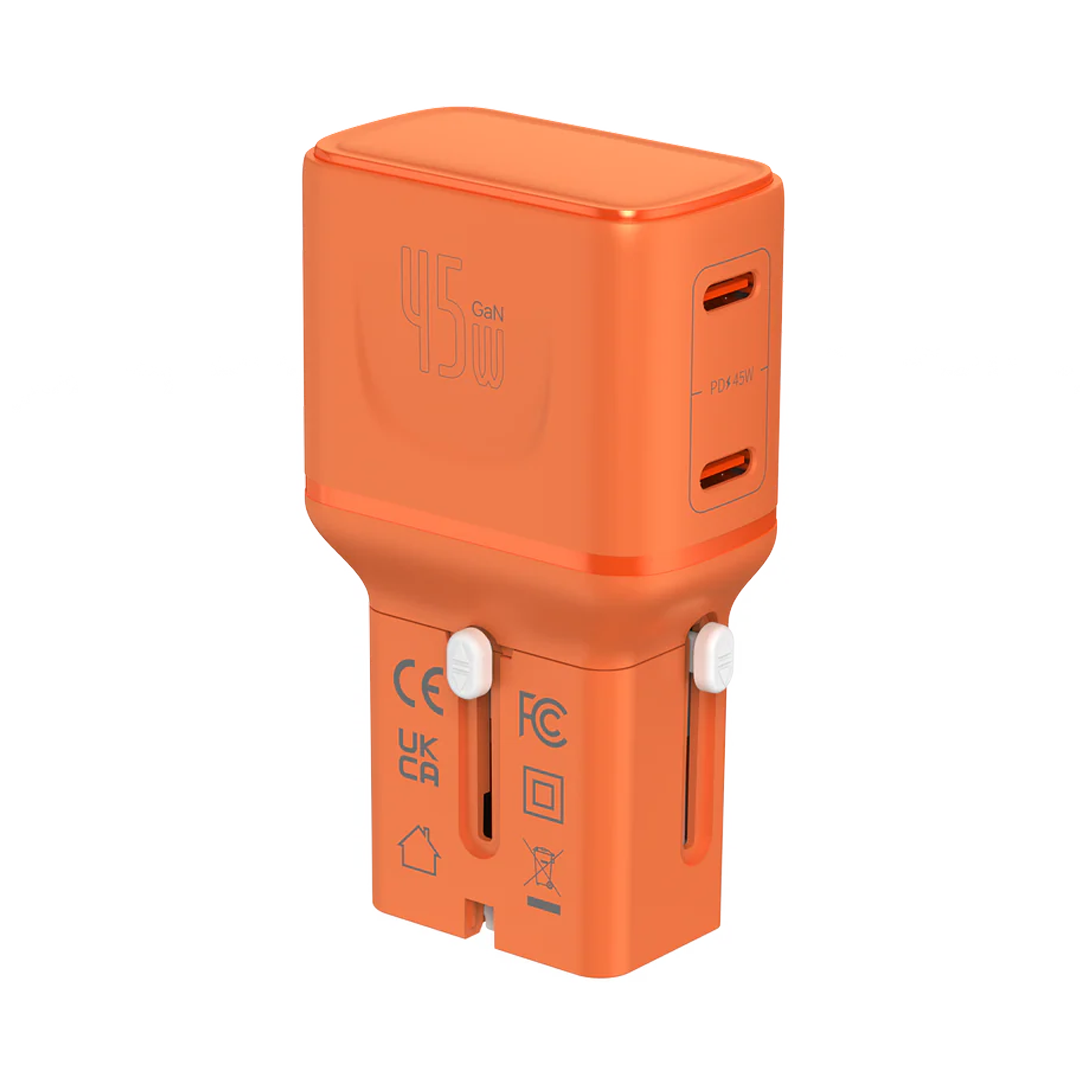 LZEL TravelPro Series Dual Port GaN Travel Wall Charger 45W I Dual Type-C Output I Global compatibility