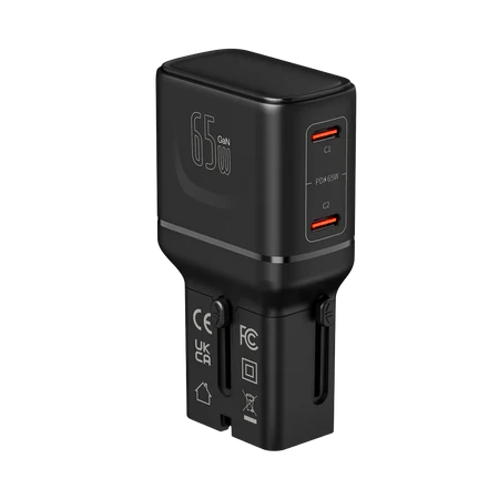 LZEL TravelPro Series Dual Port GaN Travel Wall Charger 65W I Dual Type-C Output I Global compatibility