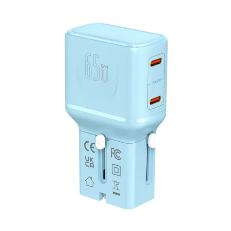 LZEL TravelPro Series Dual Port GaN Travel Wall Charger 65W I Dual Type-C Output I Global compatibility