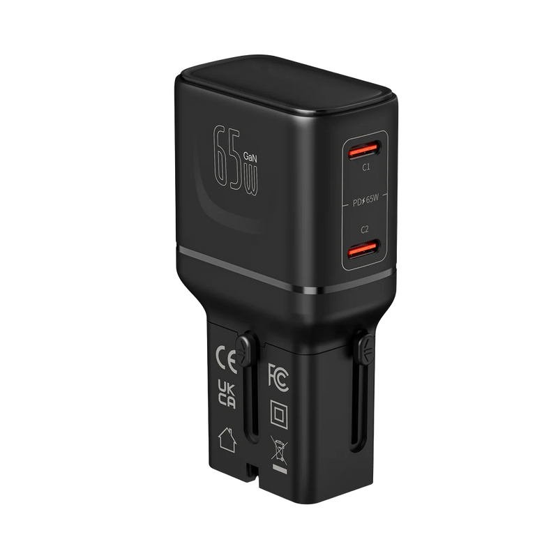 LZEL TravelPro Series Dual Port GaN Travel Wall Charger 65W I Dual Type-C Output I Global compatibility