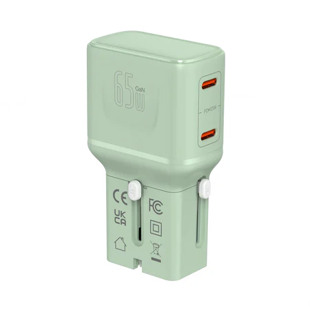 LZEL TravelPro Series Dual Port GaN Travel Wall Charger 65W I Dual Type-C Output I Global compatibility