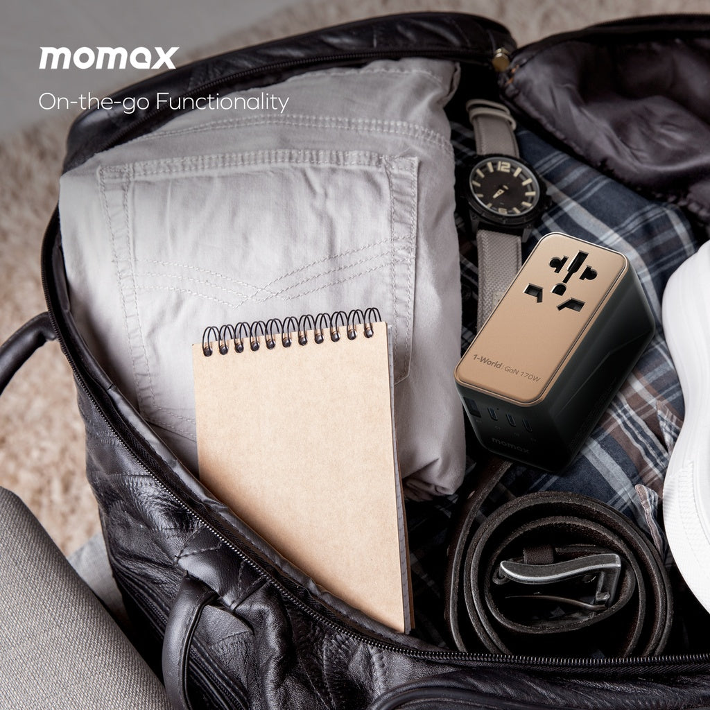 Momax 1-World 170W GaN 4-Port + AC Travel Adapter | Desert Titanium