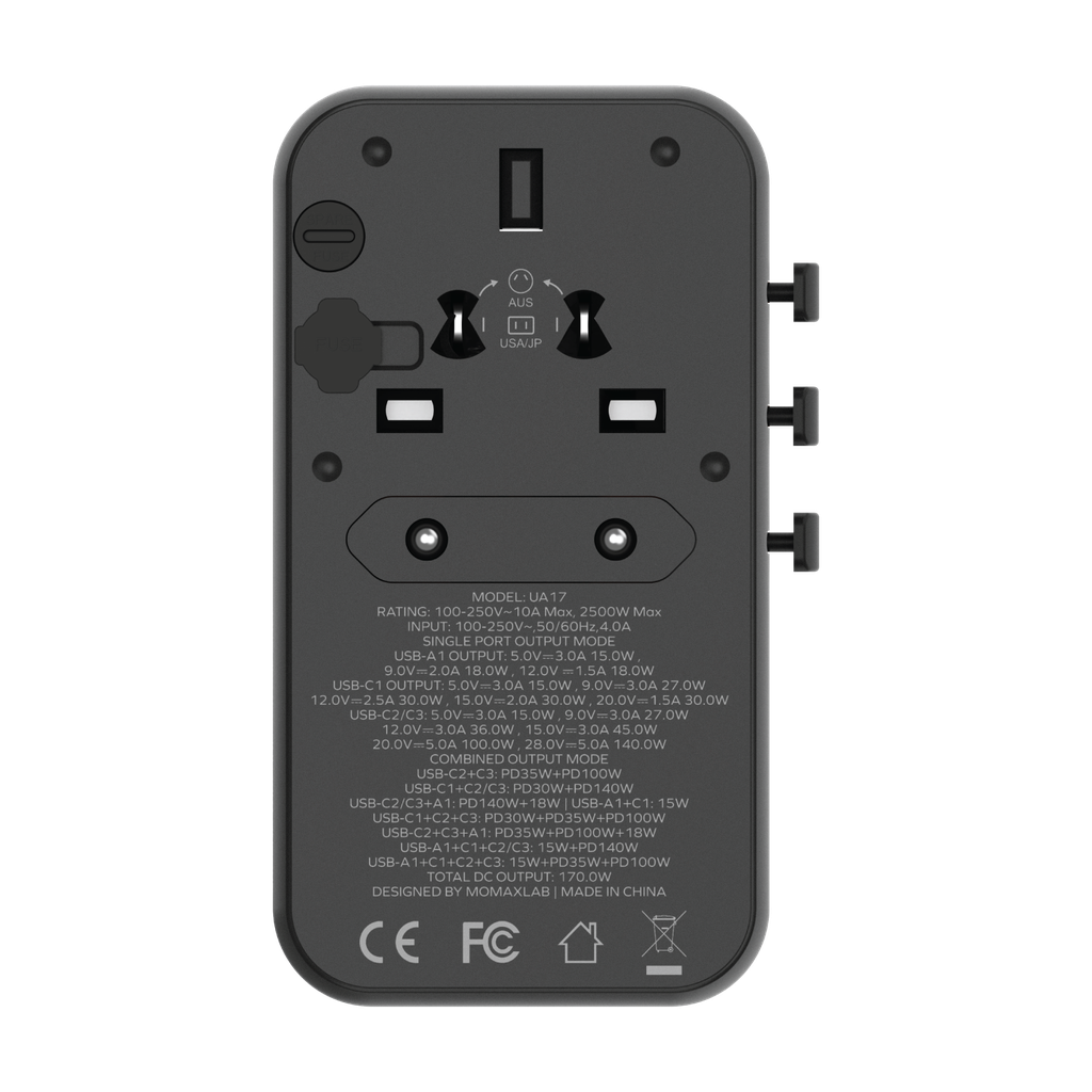 Momax 1-World 170W GaN 4-Port + AC Travel Adapter | Desert Titanium