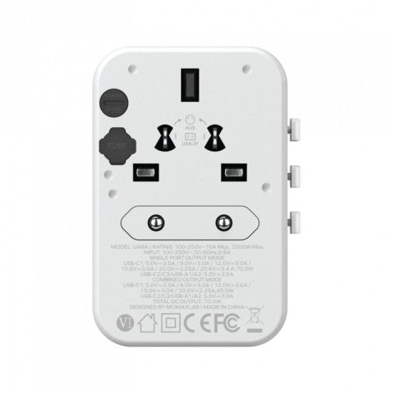 Momax 1-World 70W GaN 5 ports + AC Travel Adapter | White