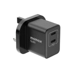 شاحن حائط من Momax Mini بقوة 35 واط – منفذين USB-C بتقنية GaN | أسود