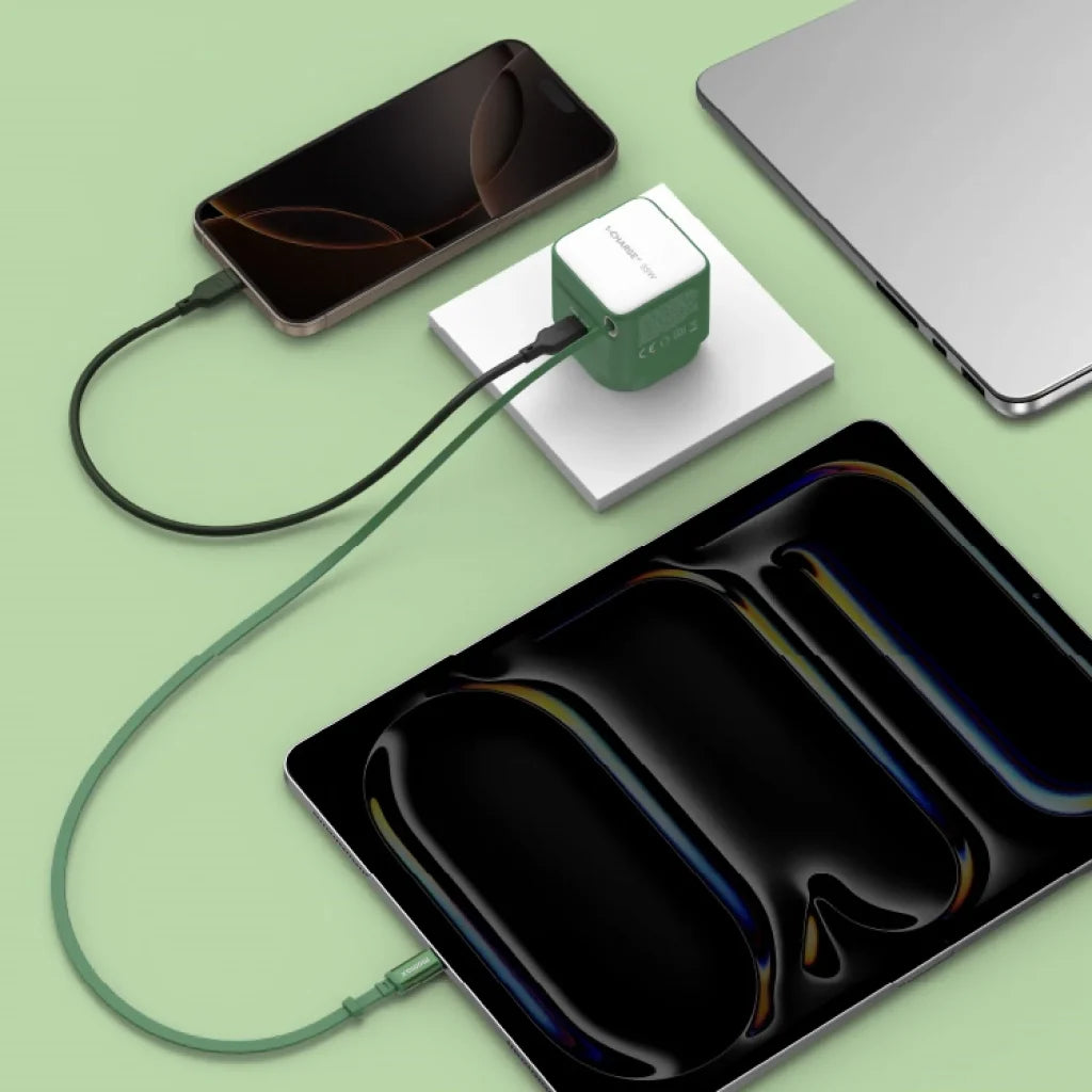 Momax 1-Charge+ GaN 35W charger with Retractable USB-C Cable | Green