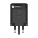 شاحن حائط 65w من Momax مع كيبل USB-C قابل للسحب | أسود