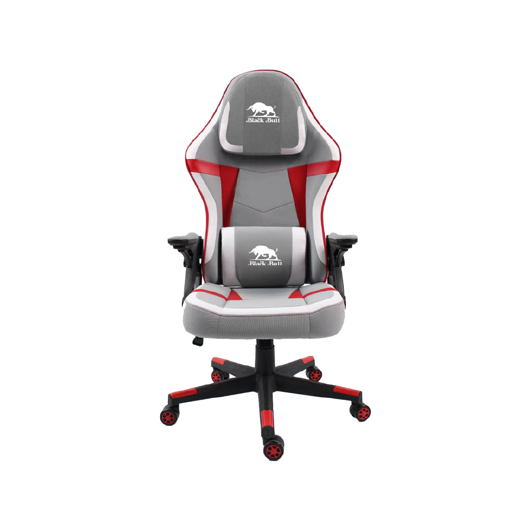 Black Bull Gaming Chair With Molded Headrest Up & Down |  Light Grey / White / Red