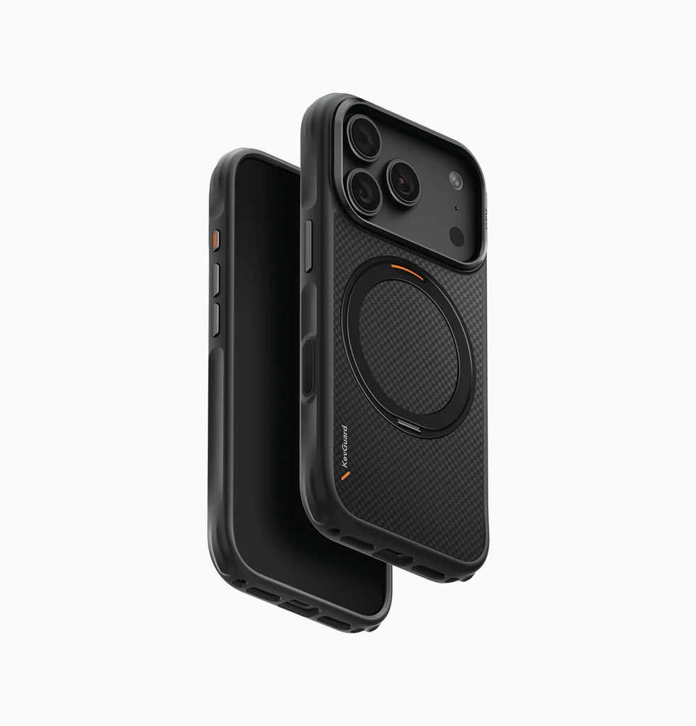 كڤر حماية UNIQ KEVA MOV من أAramid، متوافق مع MagSafe وحامل دوار 360° لهاتف iPhone 18 Pro | أسود كربوني