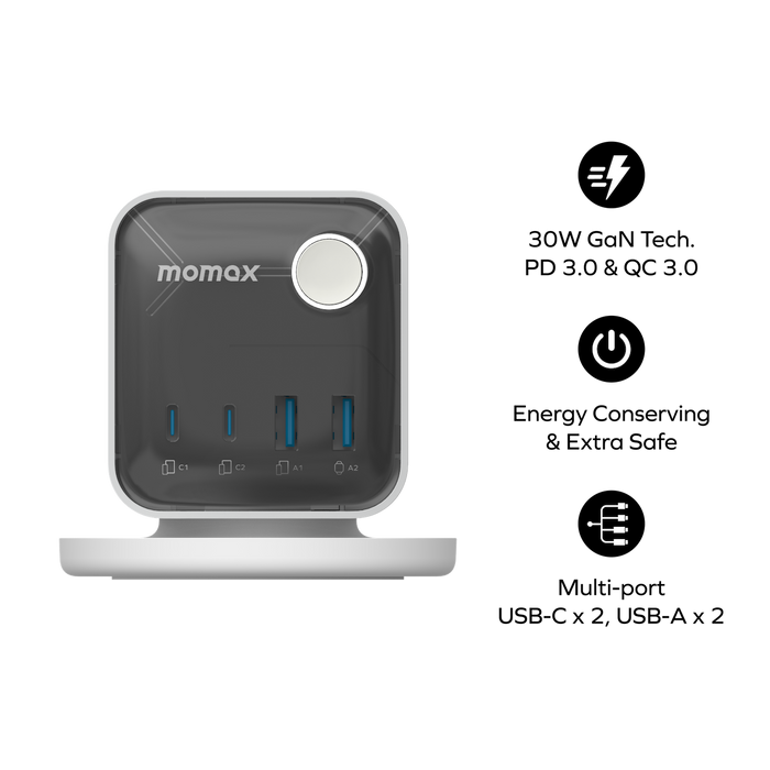 Momax 1-charge Work Flow 3-outlet Digital Display Power Cube With Usb  | White