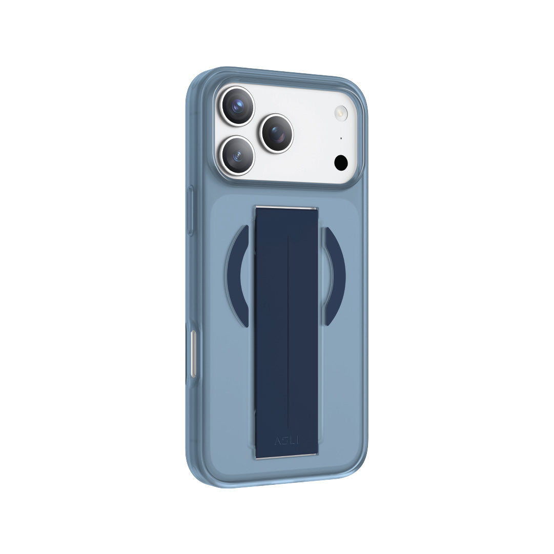 كڤر حماية سيليكون MagTrox Grip من أسلي جلوبال  متوافق مع MagSafe مع مسكة مريحة لهاتف iPhone 17 Pro | أزرق تيتانيوم