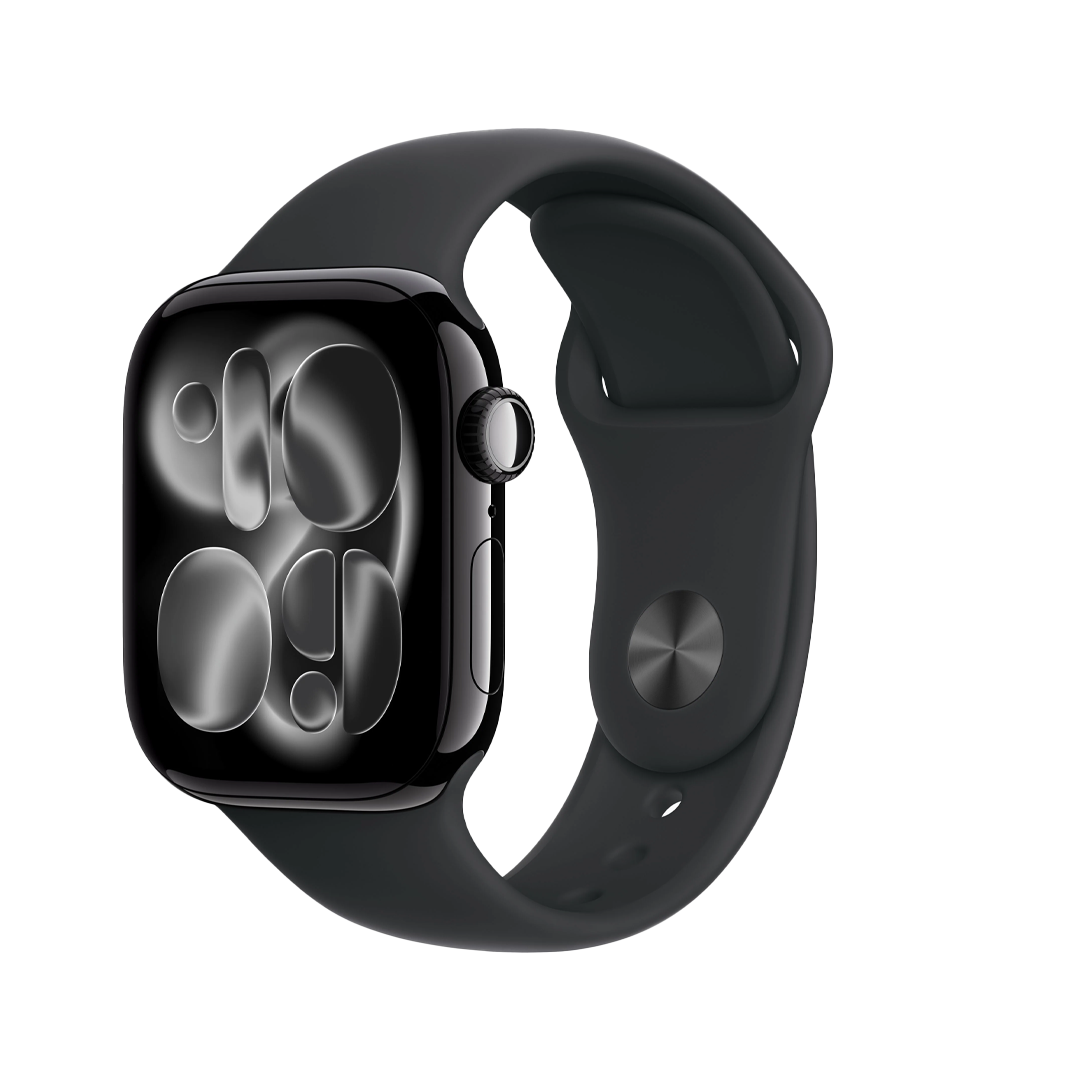 ساعة Apple Watch Series 11 - GPS - مقاس 46 ملم - بهيكل من الألومنيوم بلون Jet Black مع سوار رياضي أسود مقاس M/L