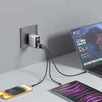 LZEL 140W GaN Travel Charger with 3-Port PD Digital Display & UK/EU/AU Plugs | Silver/Black