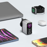 LZEL 45W GaN Travel Charger with 3-Port PD Digital Display & UK/EU/AU Plugs | Silver/Black