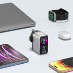 LZEL 70W GaN Travel Charger with 3-Port PD Digital Display & UK/EU/AU Plugs | Silver/Black