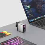 LZEL 140W GaN Travel Charger with 3-Port PD Digital Display & UK/EU/AU Plugs | Silver/Black