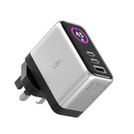 LZEL 45W GaN Travel Charger with 3-Port PD Digital Display & UK/EU/AU Plugs | Silver/Black