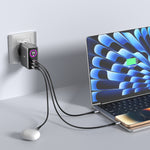 LZEL 70W GaN Travel Charger with 3-Port PD Digital Display & UK/EU/AU Plugs | Gray/Black