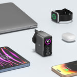 LZEL 45W GaN Travel Charger with 3-Port PD Digital Display & UK/EU/AU Plugs | Gray/Black