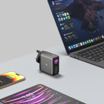 LZEL 140W GaN Travel Charger with 3-Port PD Digital Display & UK/EU/AU Plugs | Gray/Black