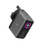 LZEL 45W GaN Travel Charger with 3-Port PD Digital Display & UK/EU/AU Plugs | Gray/Black