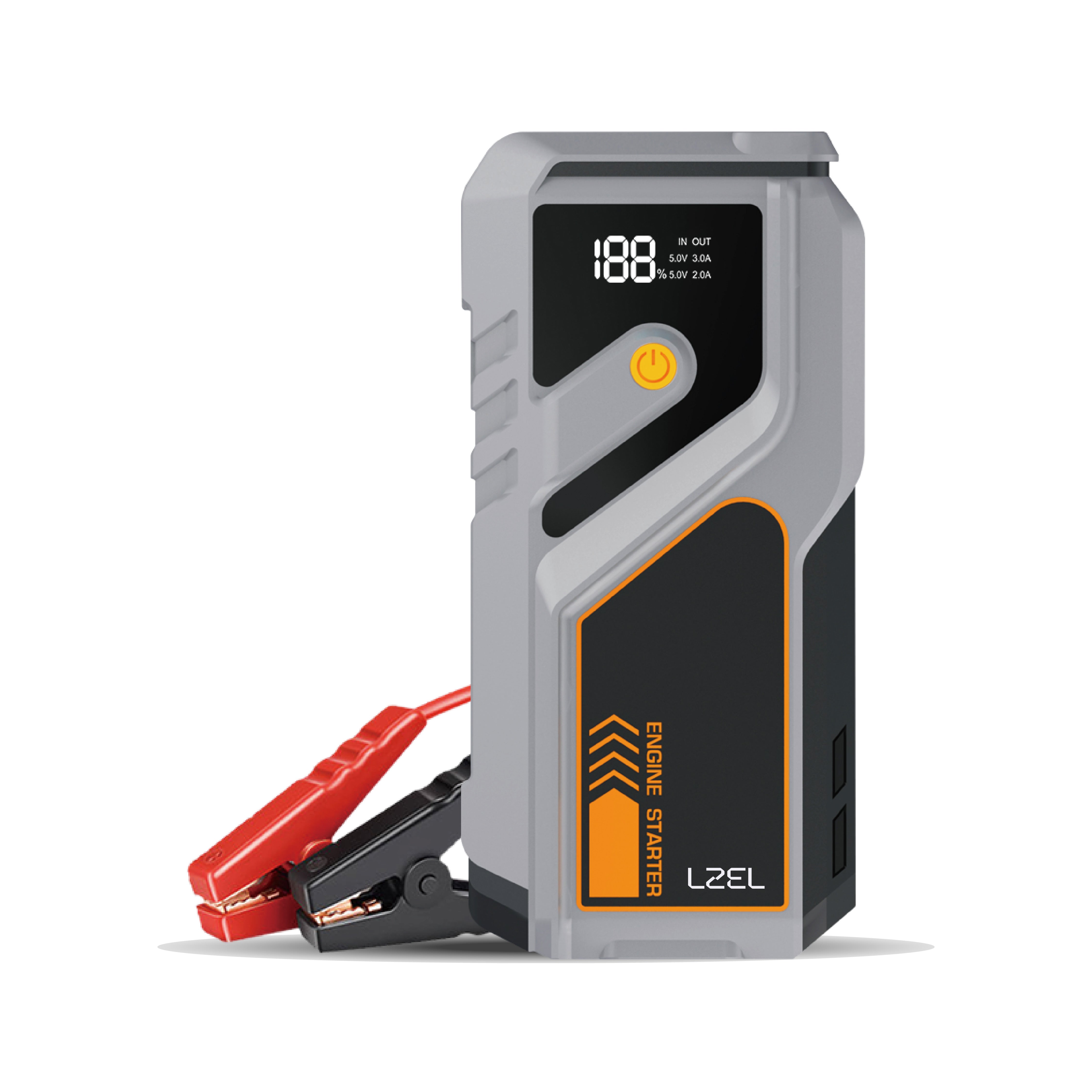 معزز لبطارية السيارة متعدد الوظائف من LZEL EnergizeIgnite Air 12000mAh 12V مع كشاف LED | رمادي/أسود