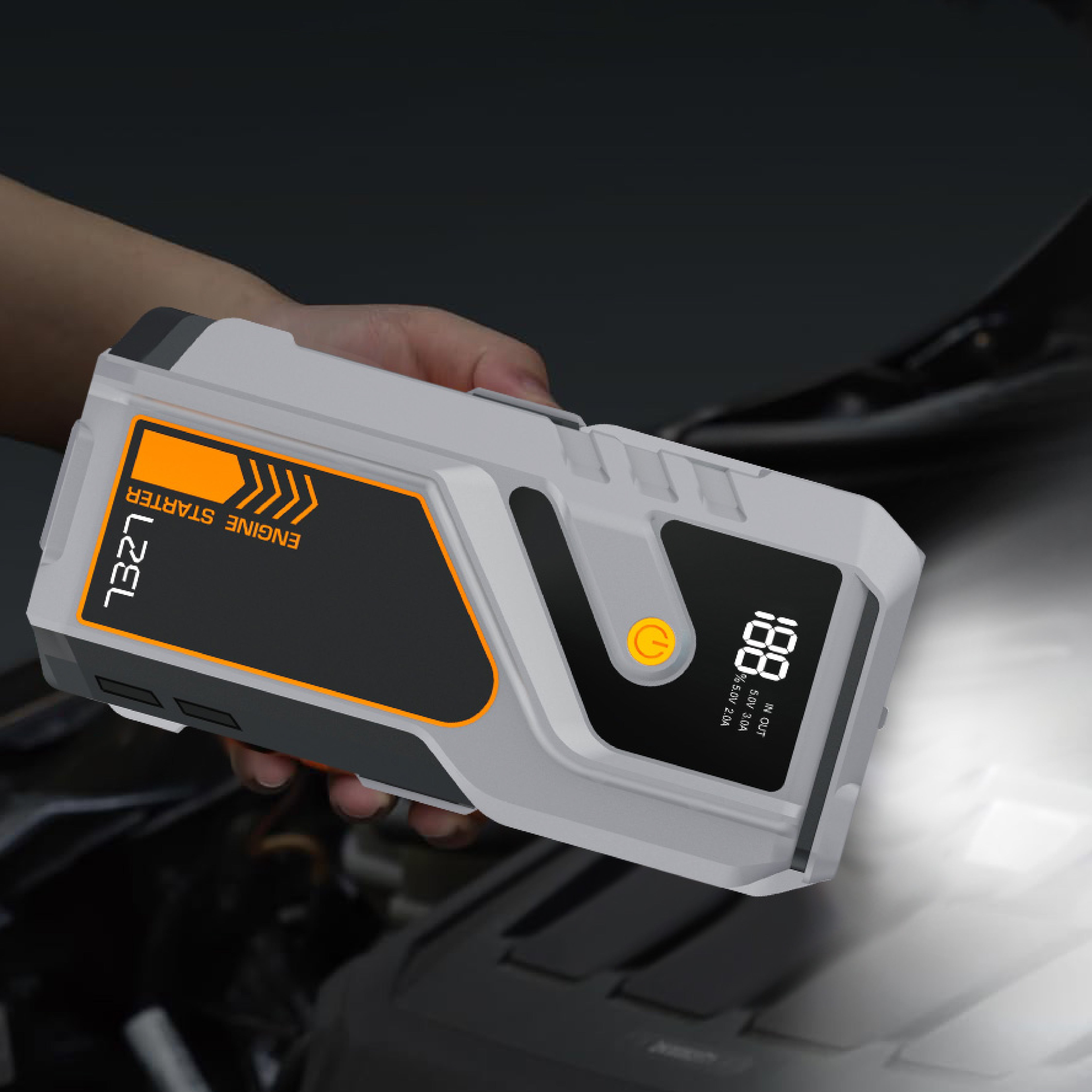 معزز لبطارية السيارة متعدد الوظائف من LZEL EnergizeIgnite Air 12000mAh 12V مع كشاف LED | رمادي/أسود