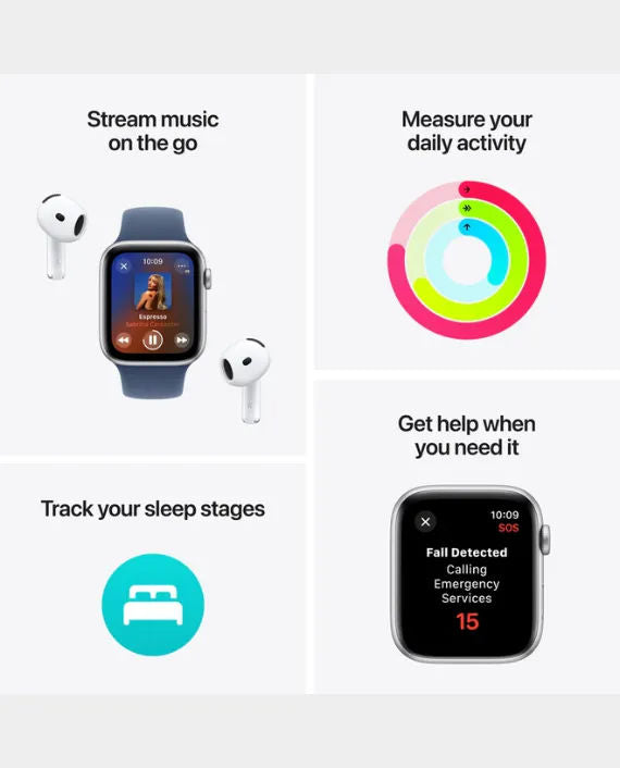 ساعة Apple SE GPS مقاس 40 ملم - بهيكل من الألومنيوم الفضي مع سوار رياضي بلون Denim مقاس M/L