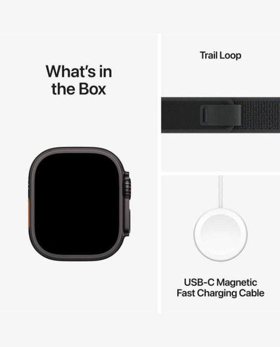 ساعة Apple Watch Ultra 2 (2024) - مقاس 49 ملم - GPS + Cellular - بهيكل من التيتانيوم الأسود - وسوار Trail Loop مقاس  M/L | أسود