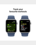 ساعة Apple SE - GPS + Cellular - مقاس 40 ملم - بهيكل من الألومنيوم الفضي مع سوار رياضي بلون Denim مقاس S/M