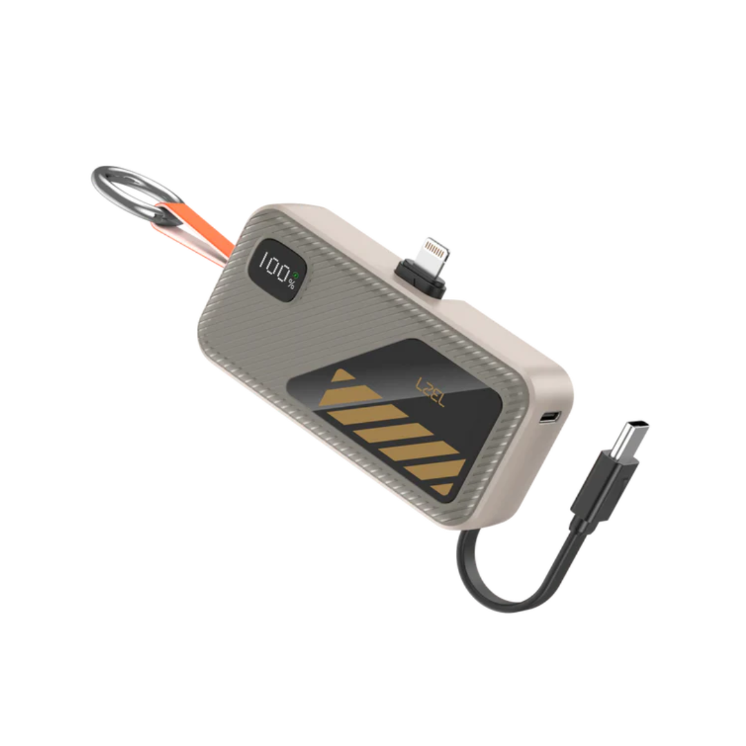 LZEL NanoFlux Charger Mini – 5,000mAh PD Lightning Power Bank with Built-in Type-C Cable