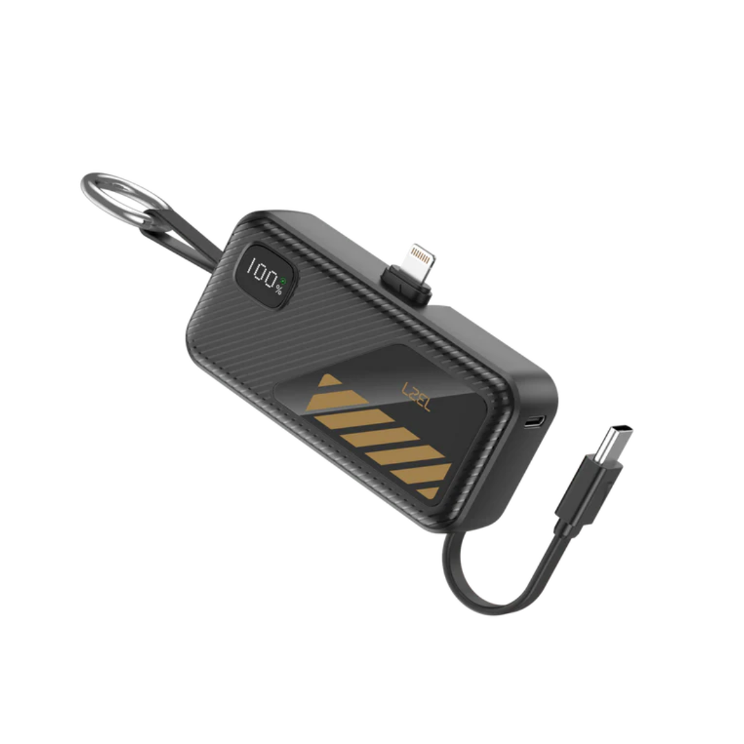 LZEL NanoFlux Charger Mini – 5,000mAh PD Lightning Power Bank with Built-in Type-C Cable