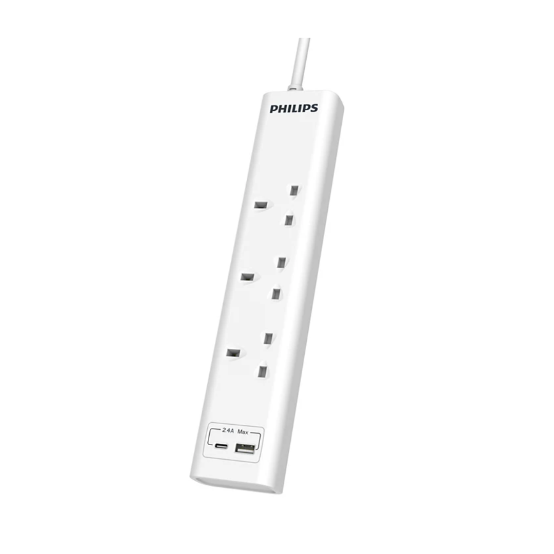 مشترك كهربائي Philips CHP4131WB/89 - منافذ USB-A وUSB-C - كيبل بطول 3 متر