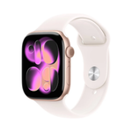 ساعة Apple Watch Series 11 GPS، 42 مم، هيكل ألومنيوم ذهبي وردي مع سوار رياضي وردي فاتح – S/M