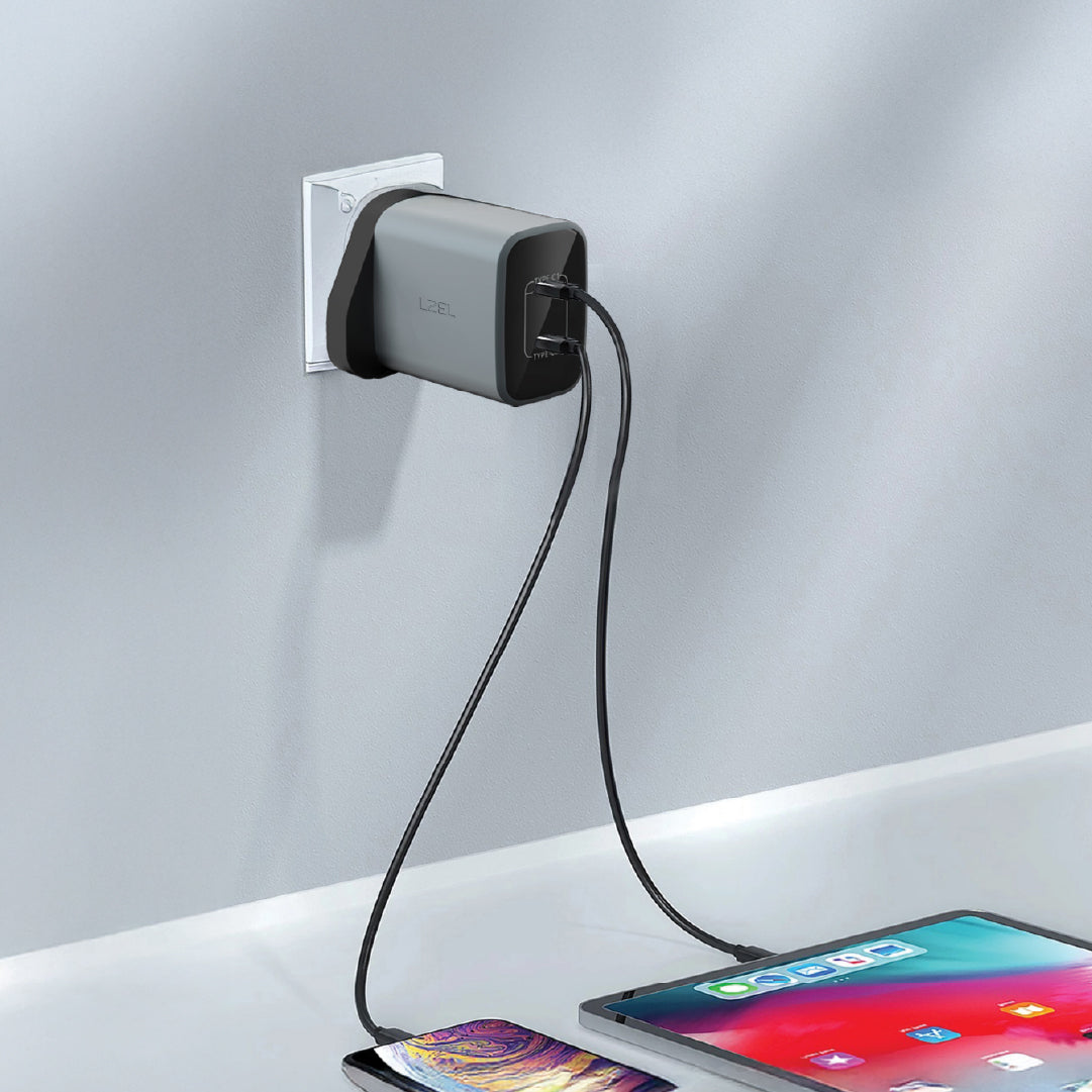 LZEL VoltixCharge 45W Duals Port USB-C GaN Wall Charger | Gray