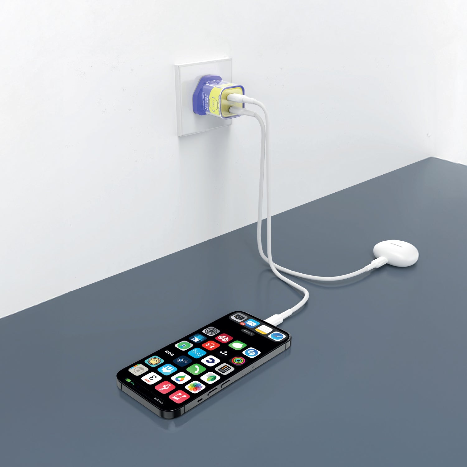LZEL VoltCharge NanoCore – 30W GaN Transparent Wall Charger | Blue/Yellow