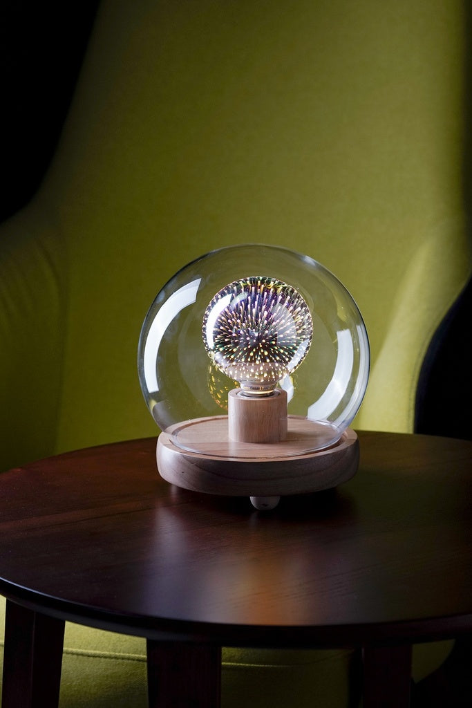 Momax Wooden Lamp Stand with Glass Cover (Sphere)