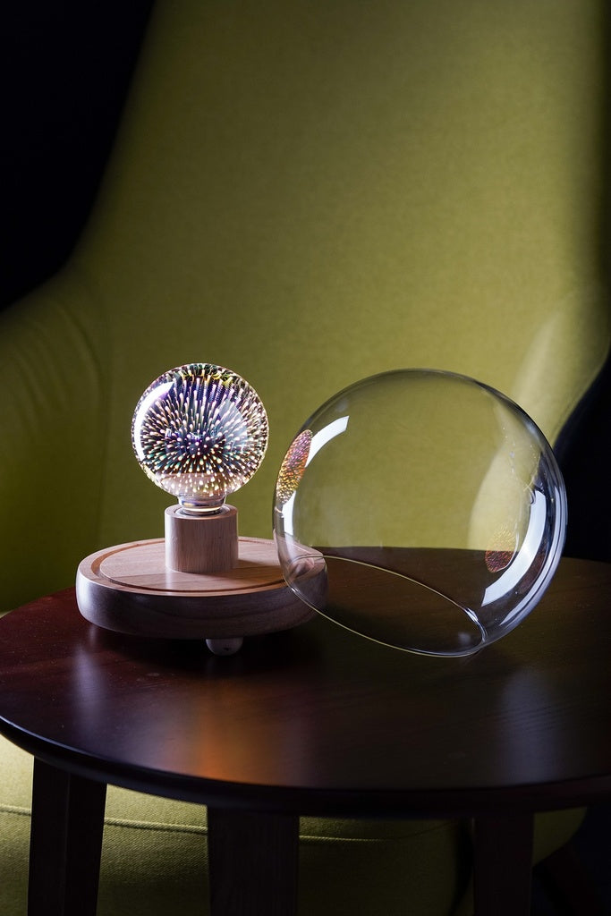 Momax Wooden Lamp Stand with Glass Cover (Sphere)