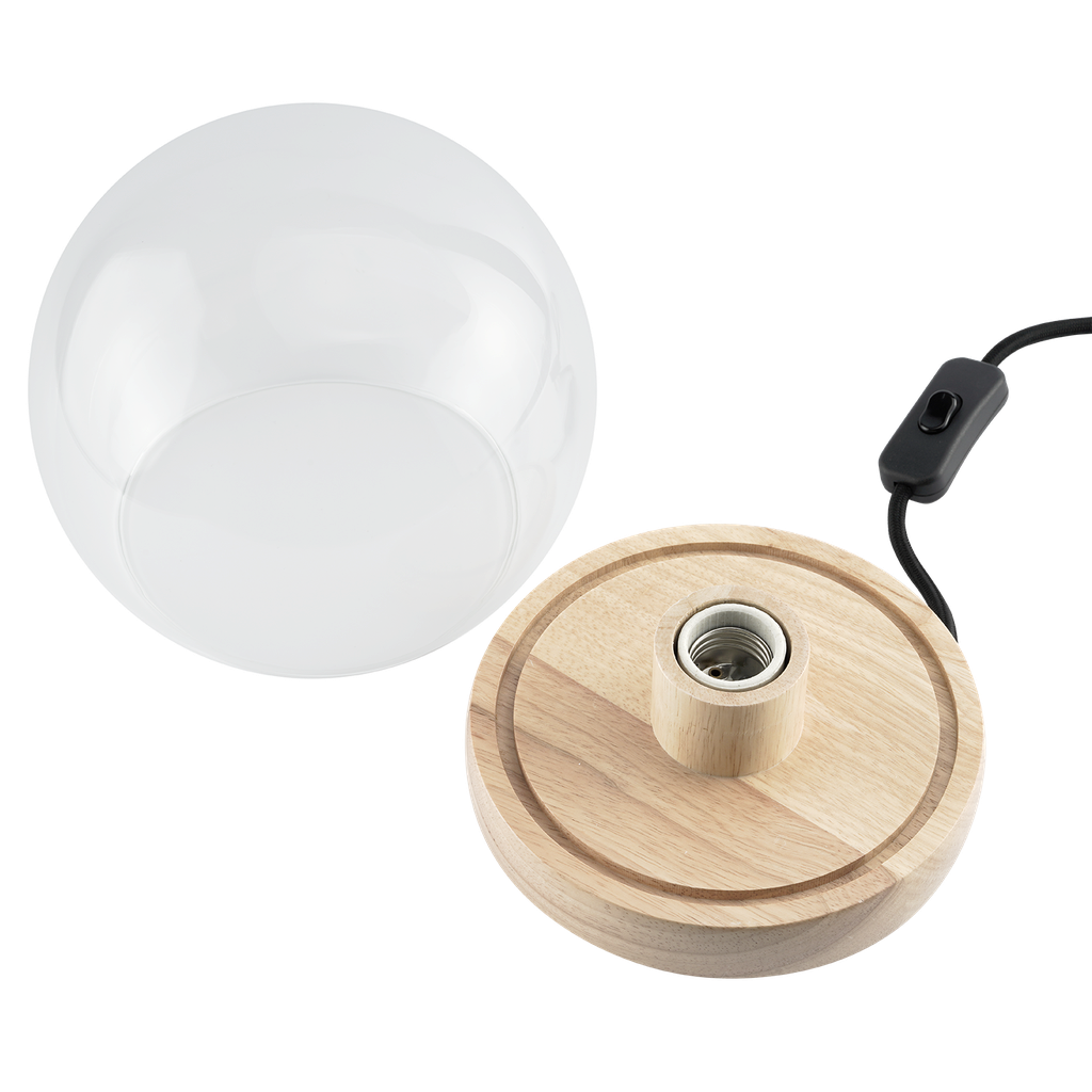 Momax Wooden Lamp Stand with Glass Cover (Sphere)