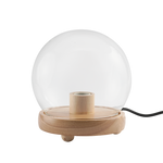 موماكس قاعدة مصباح خشبية مع لمسة زجاجية كروية