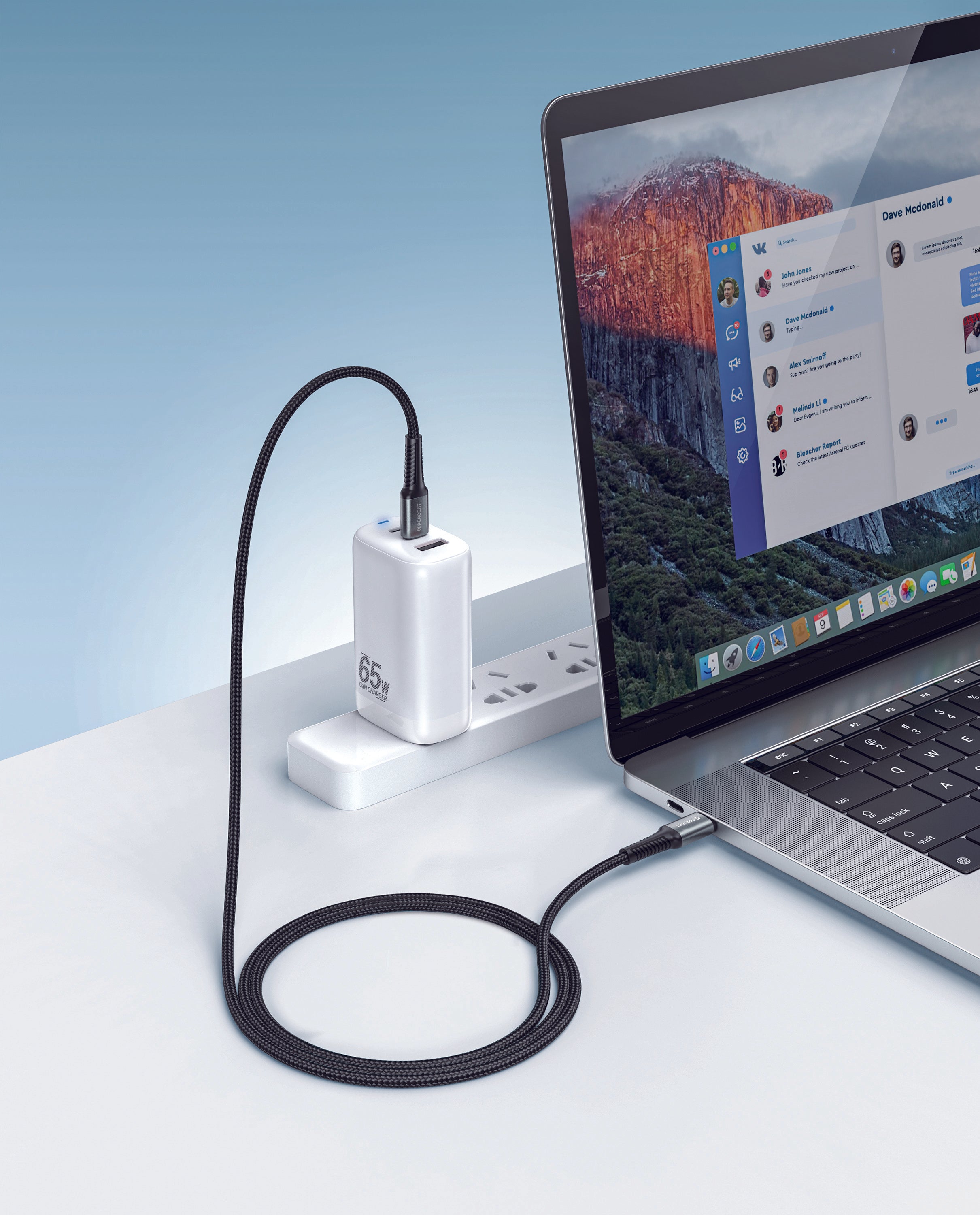 90 Percent USB-C to USB-C Nylon Braided Fast Charging Data Cable 1M | Black