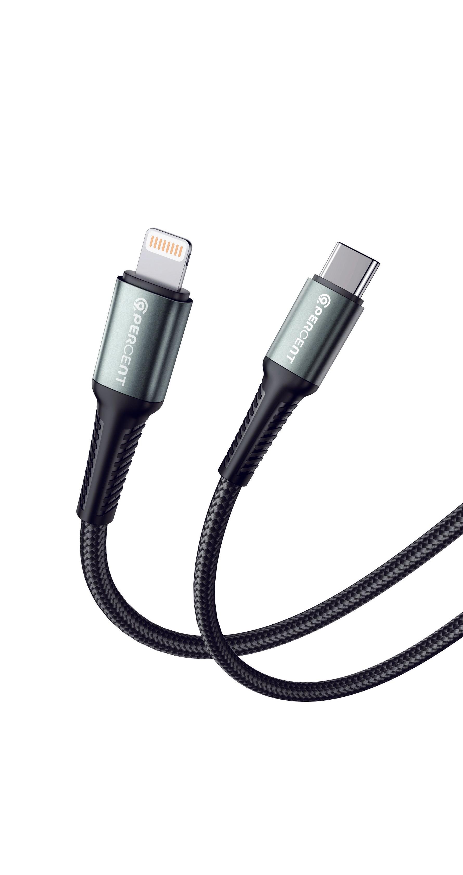 كيبل شحن من USB-C إلى Lightning من 90 Percent مضفر بالنايلون 1 متر | أسود