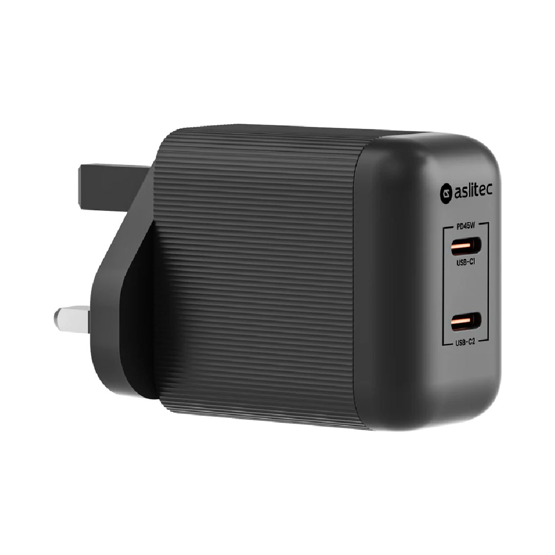 شاحن aslitec VexoraGaN بقدرة 45 واط – شاحن GaN مدمج بمنفذي USB-C