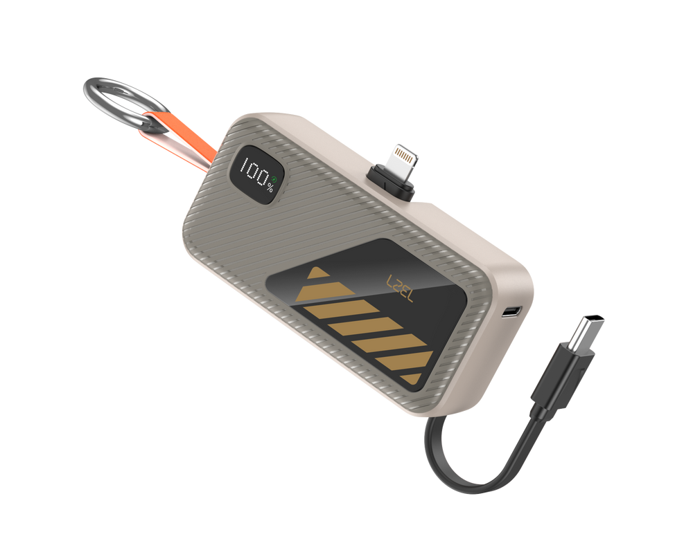 بطارية شحن من ليزل – NanoFlux Charger Mini بسعة 5000 مللي أمبير، يدعم تقنية الشحن السريع PD ومنفذ Lightning ، مزوّد بكابل Type-C مدمج