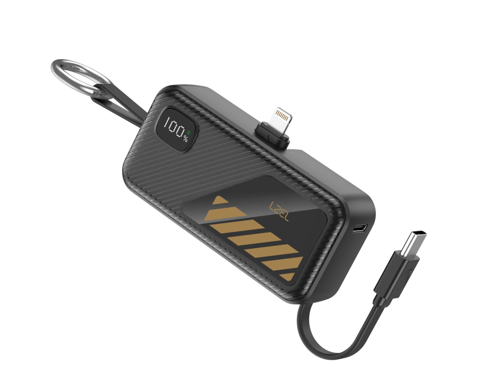 LZEL NanoFlux Charger Mini – 5,000mAh PD Lightning Power Bank with Built-in Type-C Cable | Black