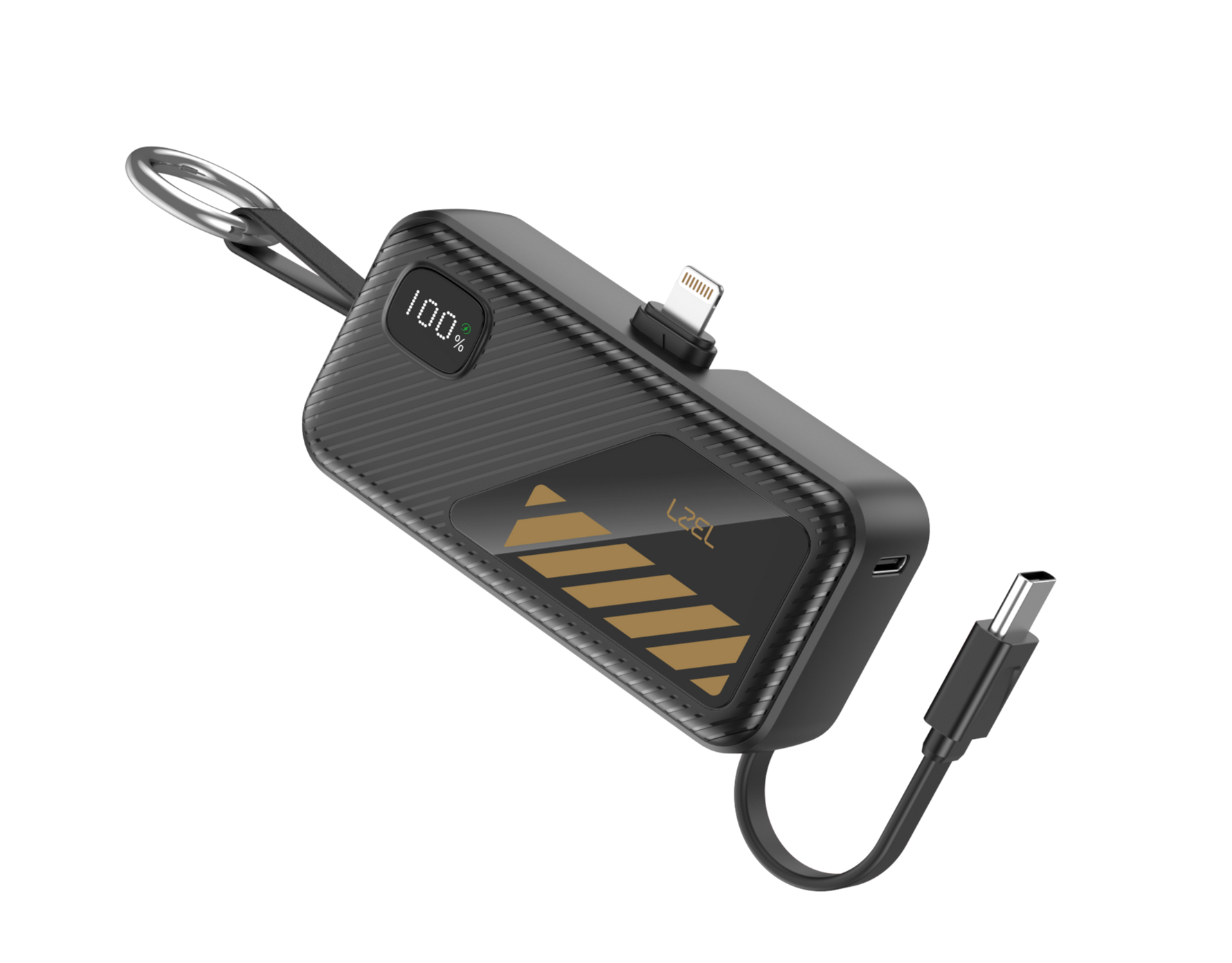 LZEL NanoFlux Charger Mini – 5,000mAh PD Lightning Power Bank with Built-in Type-C Cable | Black