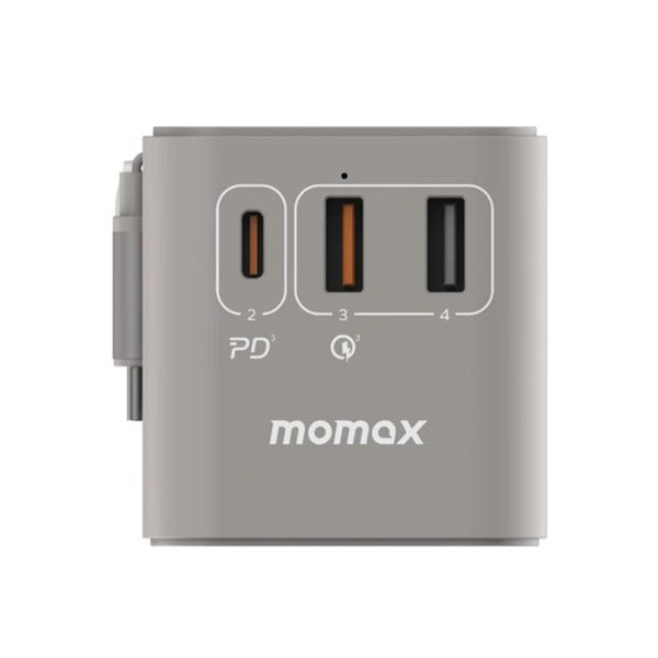 Momax 1-World+ 70W GaN 3-Port w/ Built-in USB-C Cable + AC Travel Adaptor Grey